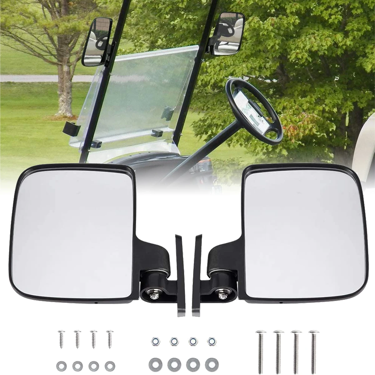 A Pair of Golf Cart Side Mirrors, Reverse Mirrors, Rearview Mirrors, and Reflective Mirrors