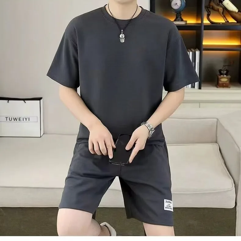 

2026 T-shirt Summer Five-point Pants Teen New Short-sleeved Simple Popular Men's Suit Pullover Co-ords