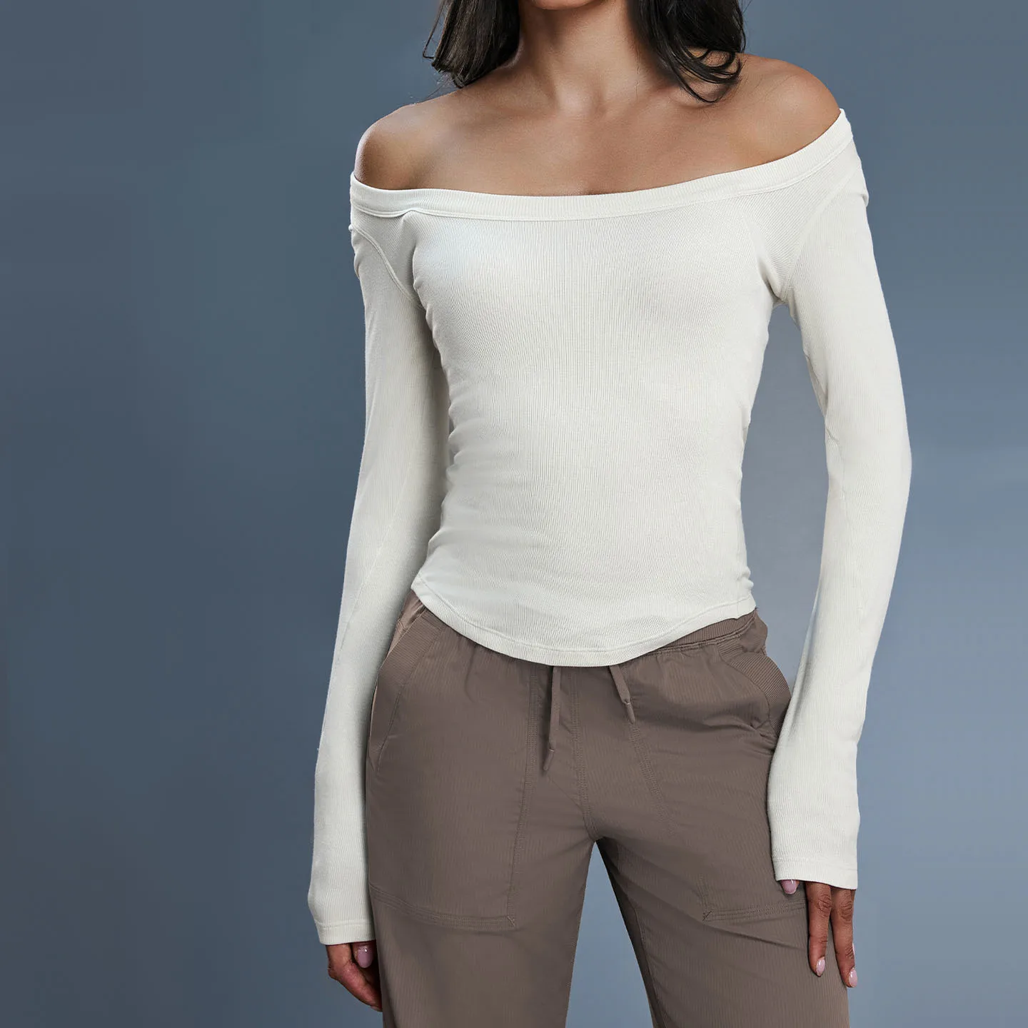 

Women's Long Sleeve Yoga Shirt - Soft & Skin-Friendly Racerback Tops For Women, Sexy Off-Shoulder Workout Tops Gym Wear Clothes