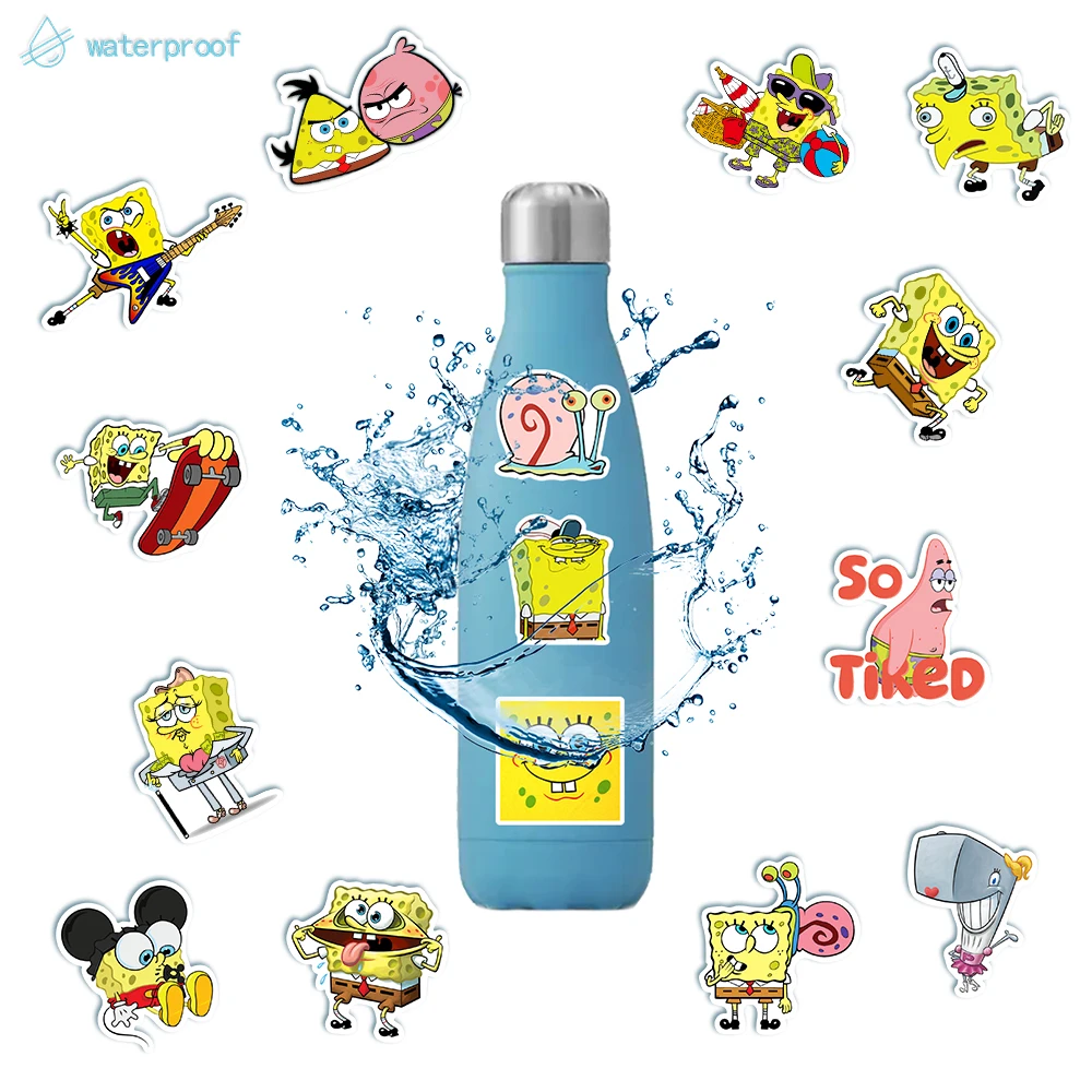 50/100pcs SpongeBob SquarePants Stickers Cartoon Laptop Car Refrigerator Motorcycle Luggage Waterproof Gift Children Toy Deals