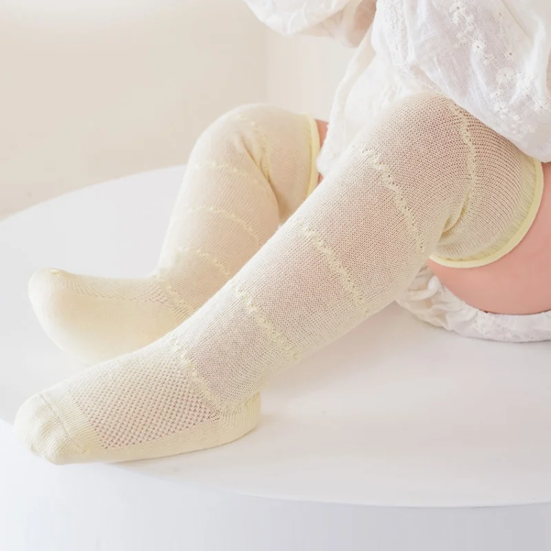 1/2Pair Summer Children's Socks Hollow Out Long Breathable Mesh Cotton Princess Knee High Baby Sock Thin Non-slip Newborn Socks