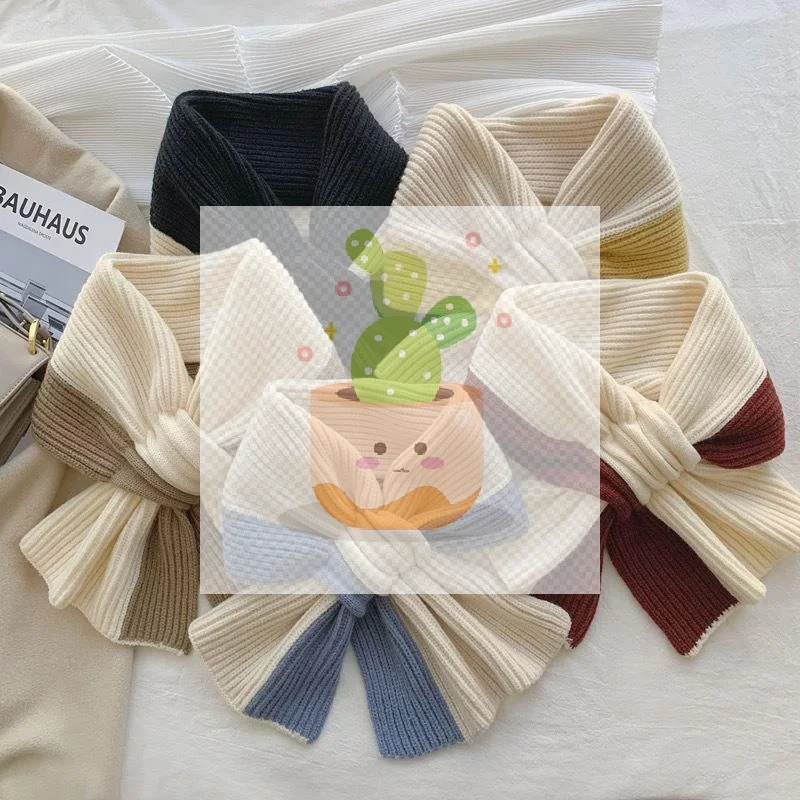 1 bufanda tejida de estilo coreano, pañuelo para la cabeza para mujer, bufanda tejida, bufanda de punto cálida multifuncional