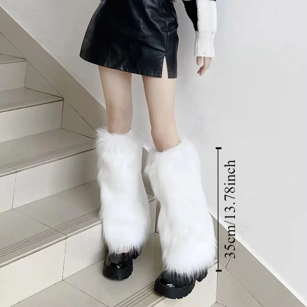 1 ペアソフトふわふわフェイクファーレッグウォーマー無地厚く暖かい膝スリーブ快適な弾性ニーハイブーツカバー