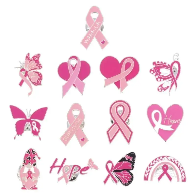 31BB Alloy Breast Cancers Support Ribbon Badge Fashionable Brooch Accessory for Women