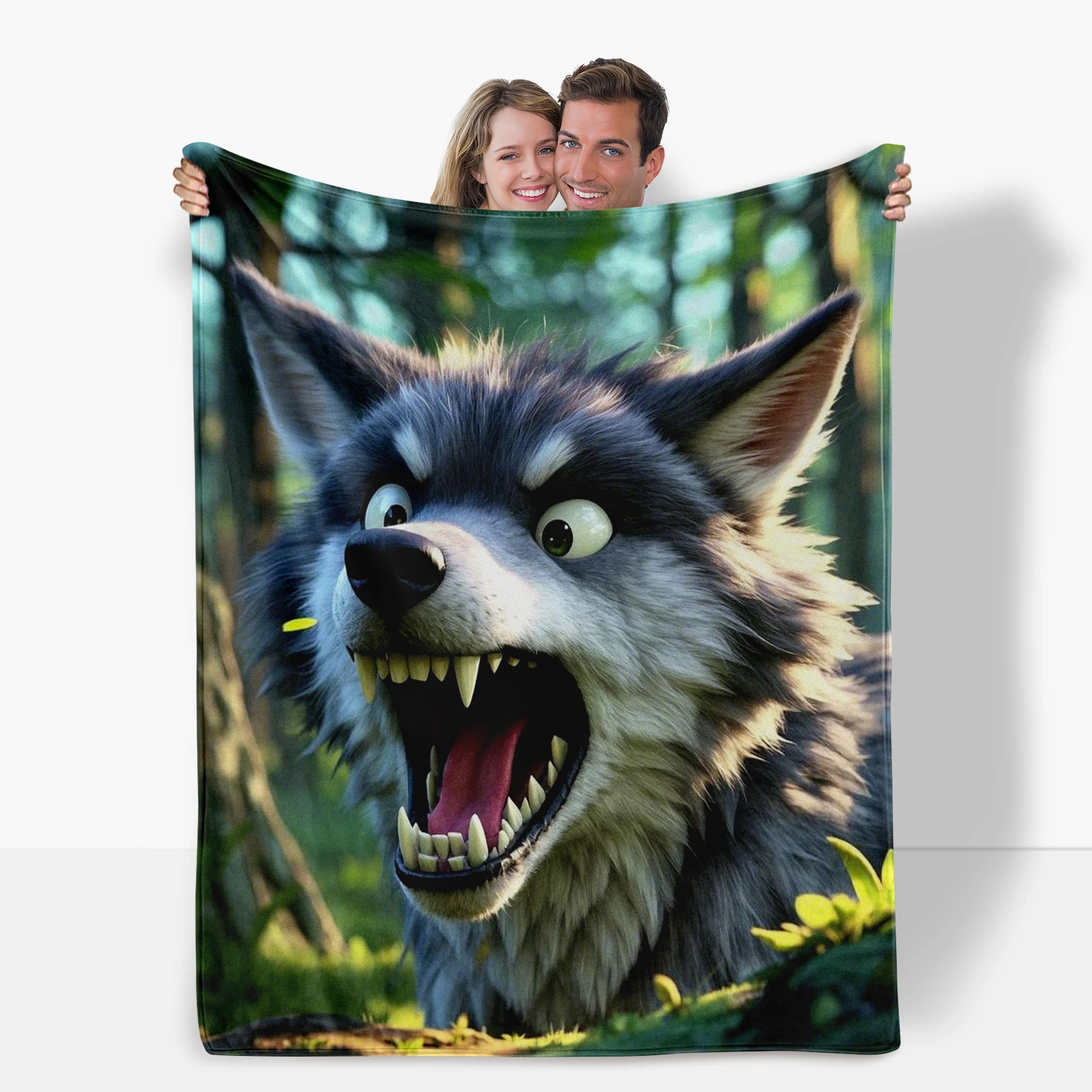 Cartoon Wolf Head Pattern On Background Blanket Provides A Safe Warm Space For Kids To Enjoy Nature