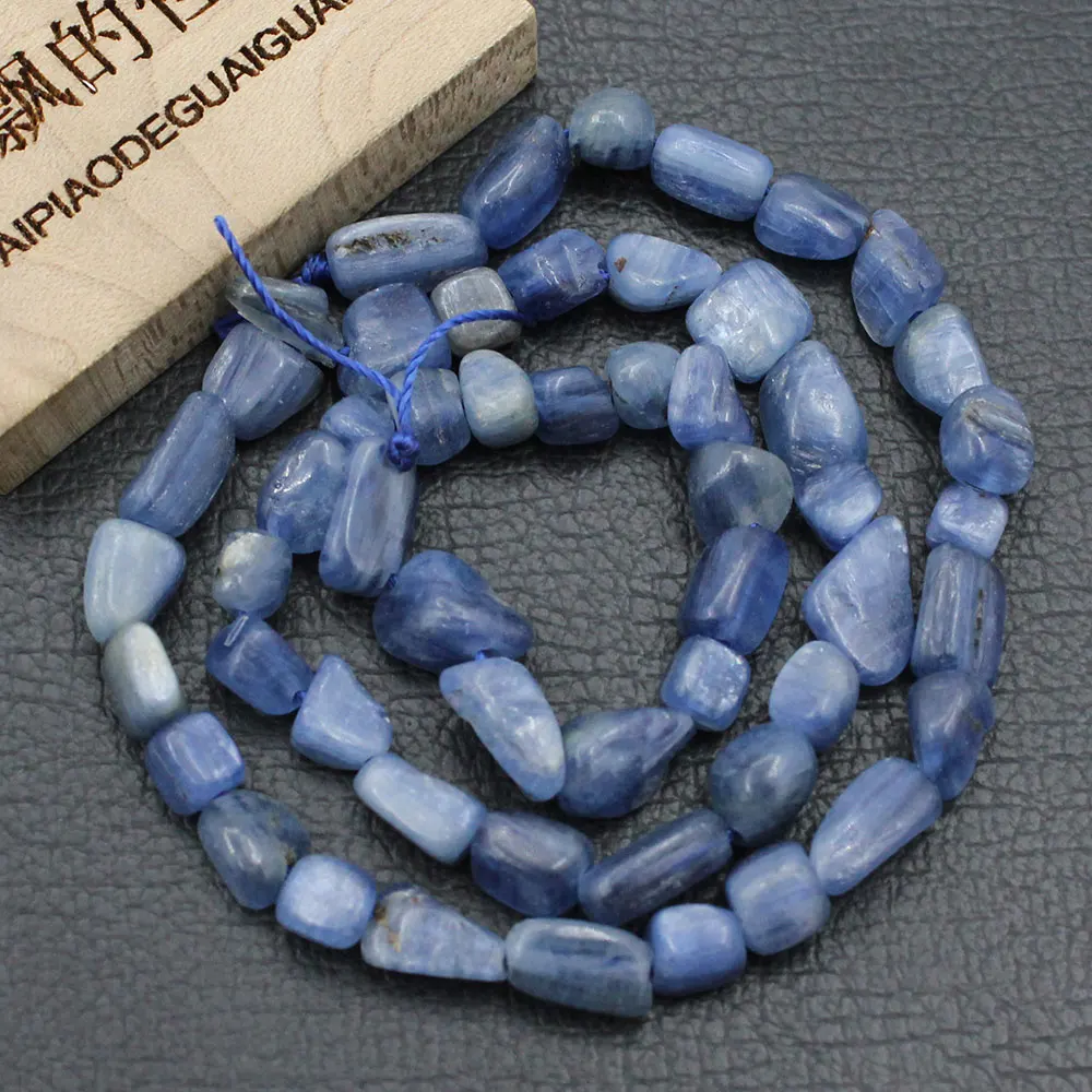 APDGG 5 Strands 6x8mm Natural Blue Kyanite Smooth Nugget Freeform Oval Loose Beads 15.5