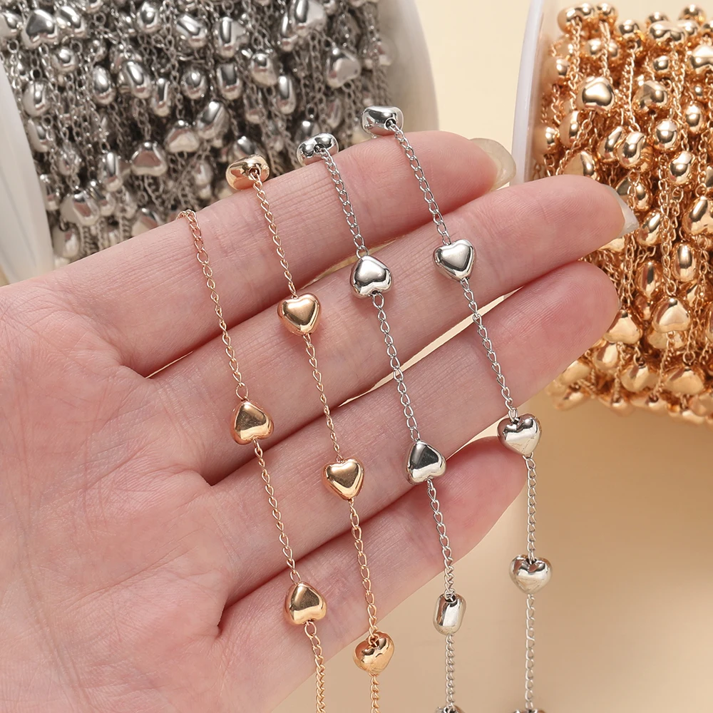 2meter Chain 6mm CCB Heart Bead Copper Chain for Bracelet Necklace Glasses Anti Slip Chains DIY Handmade Jewelry Making