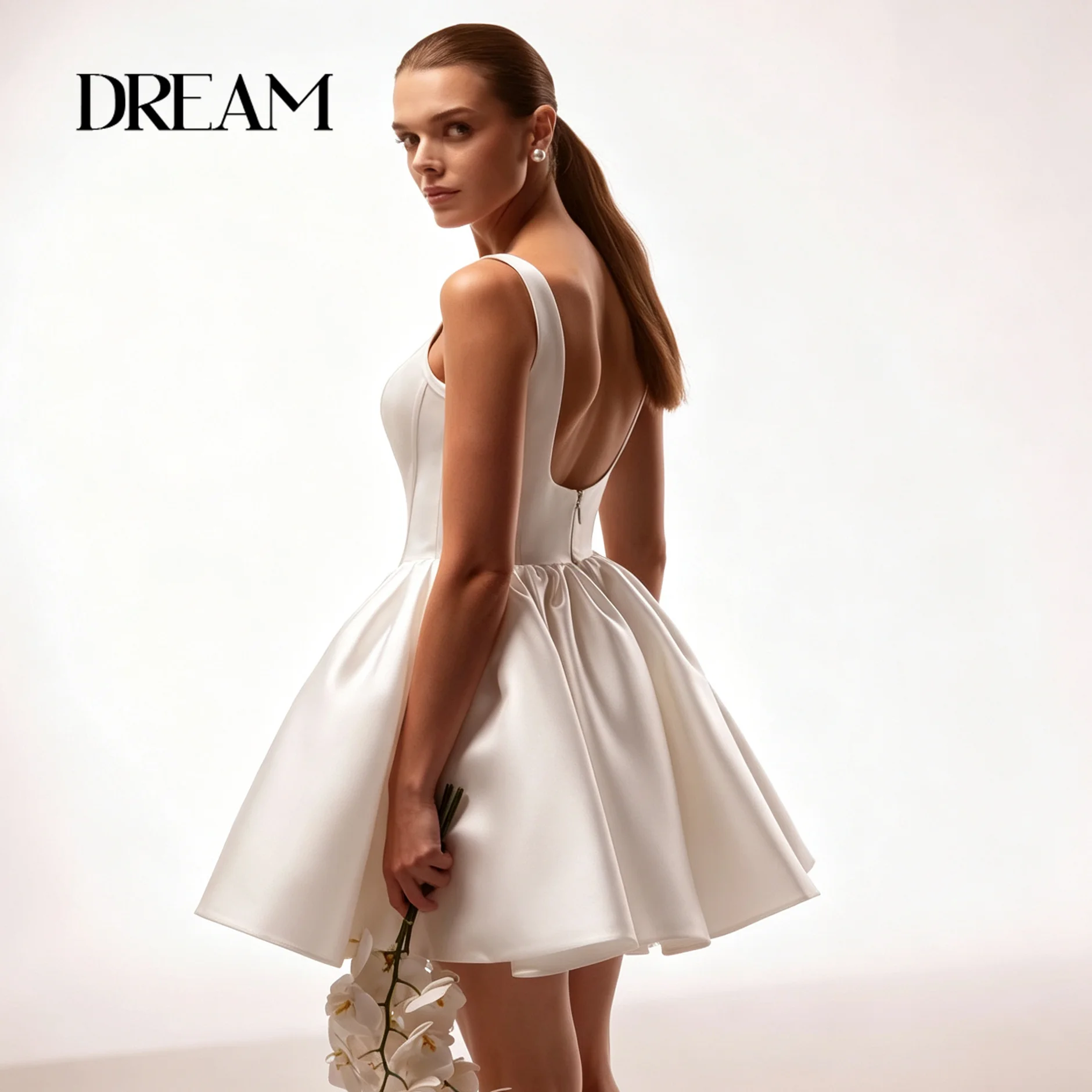 EmanY Modern Short Women's Wedding Gowns with Scoop Neck A-line Spaghetti Straps Satin Zipper Vestido De Casamento Customized