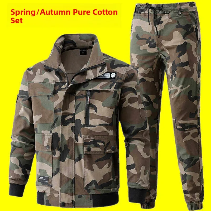 

Men's Pure Cotton Elastic Workwear Set Spring Autumn New Camouflage Work orm Auttive Repair Welding Wear Resi...