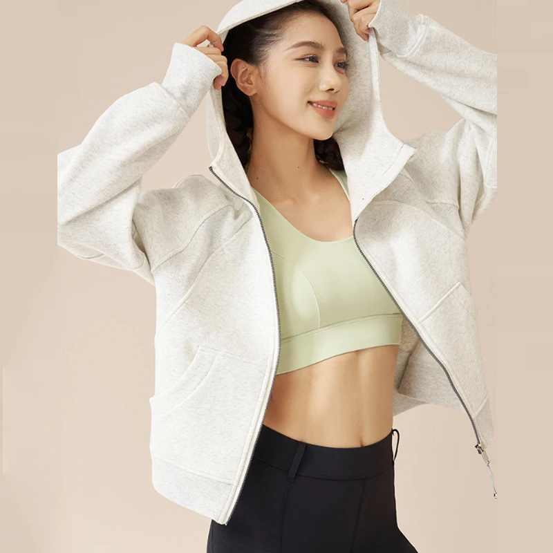 

PofyBofy Winter Hoodie Full Zip Up Long Sleeve Winter Sports Jackets with Pockets Running Top Gym Coat Fitness Running Outfit