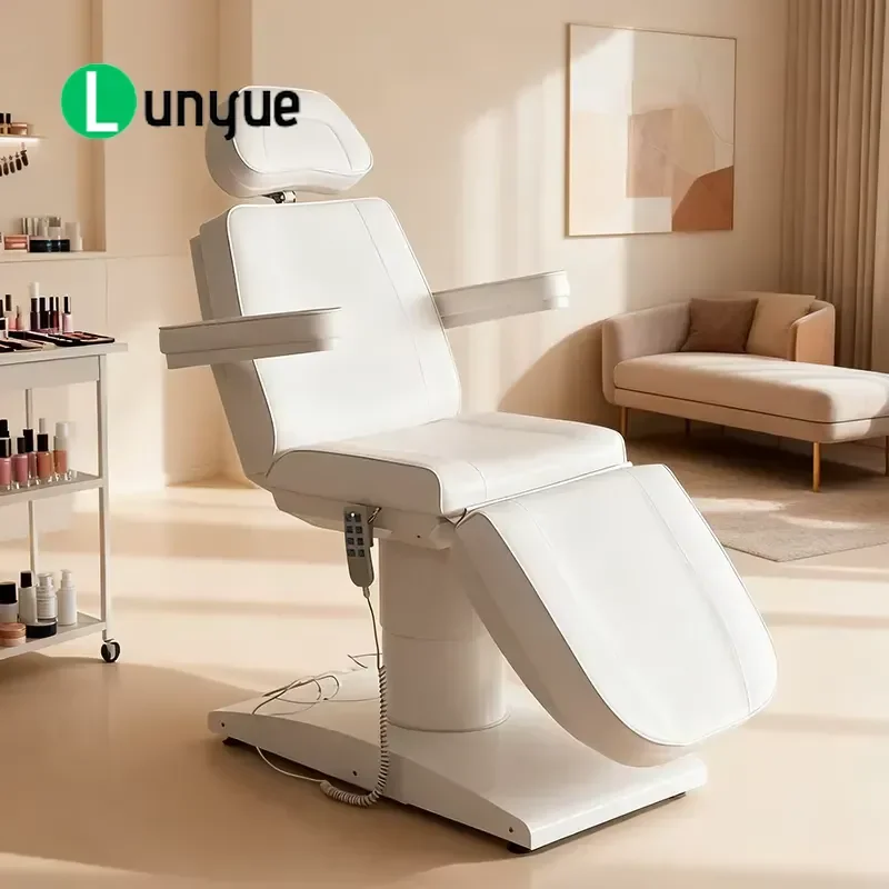 4 Motor Electric Facial Spa Massage Bed All White Luxury Adjustable Rotating Cosmetic Bed for Modern Beauty Furniture