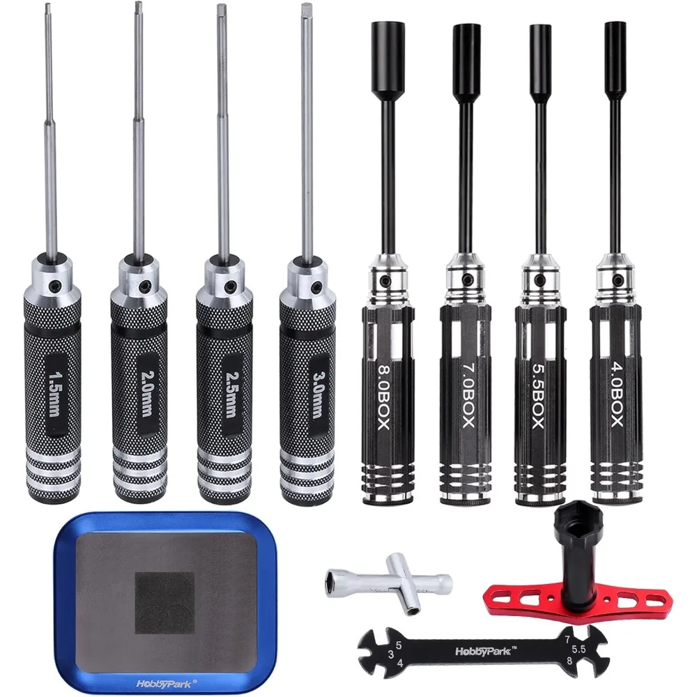 

Hobbypark Hex Driver Set (1.5mm 2.0mm 2.5mm 3.0mm), Hex Nut Driver Set(4.0/5.5/7.0/8.0mm) Screwdriver Kit, 17mm Wheel Wrench, RC