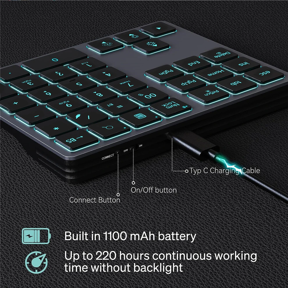BOW 2.4G Wireless Numeric Keypad Bluetooth Number Keypad for Laptops Tablets Dual Mode Number pad 34 Keys