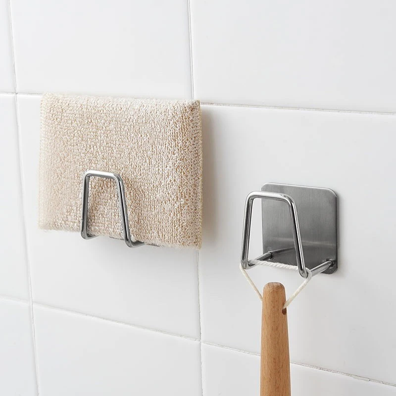 1 Pc Stainless Steel Kitchen Sink Sponge Drainer Self-Stick Rag Bib Kitchen Storage Hanging Rack