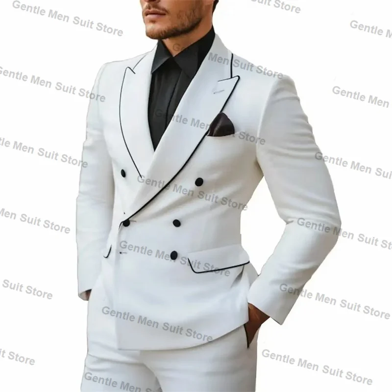 White Black Men Suits Set 2 Piece Blazer+Pant Formal Wedding Tuxedo Coat Customized Business Office Cotton Jacket Trouser