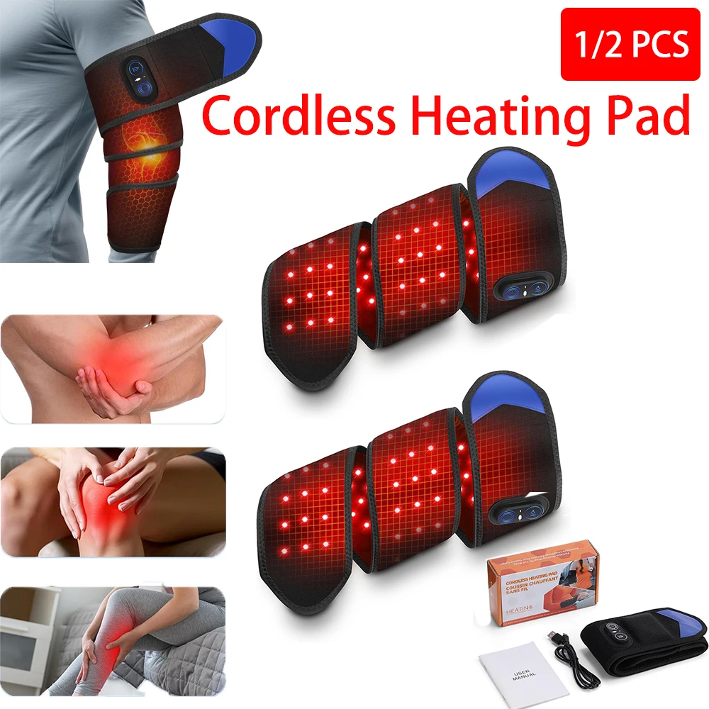 

1/2Pcs Cordless Heating Wrist Guard 660nm & 850nm Red Light Hot Compress Wristband 3 Levels Electric Adjustable Hand Wrist Brace
