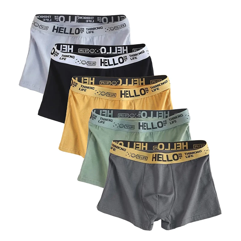5-Piece Set Of Men's Letter Waistband Casual Sports Boxer Shorts Comfortable Breathable Underwear Men's Sexy Underwear