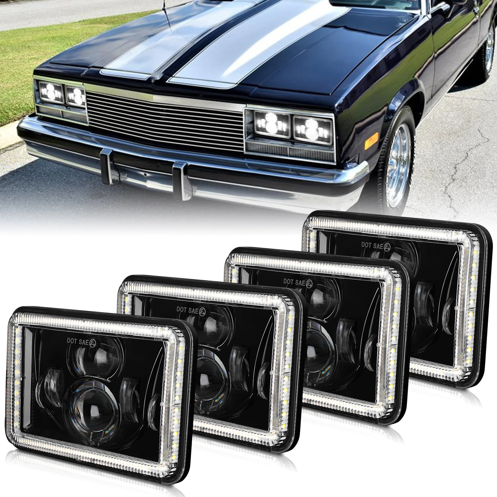 

HL 4x6" LED Headlight with White Amber DRL DOT Hi/Lo Beam LED Headlamp IP68 12V 24V for Truck Pickup Wrangler YJ off-road use