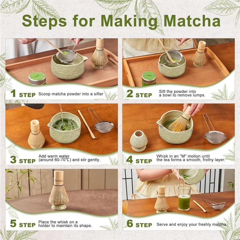 5-Piece For Matcha Whisk Set Includes 18 OZ Bowl With Spout, Japanese Ceremony Kit For Matcha Lovers Beginner Gift