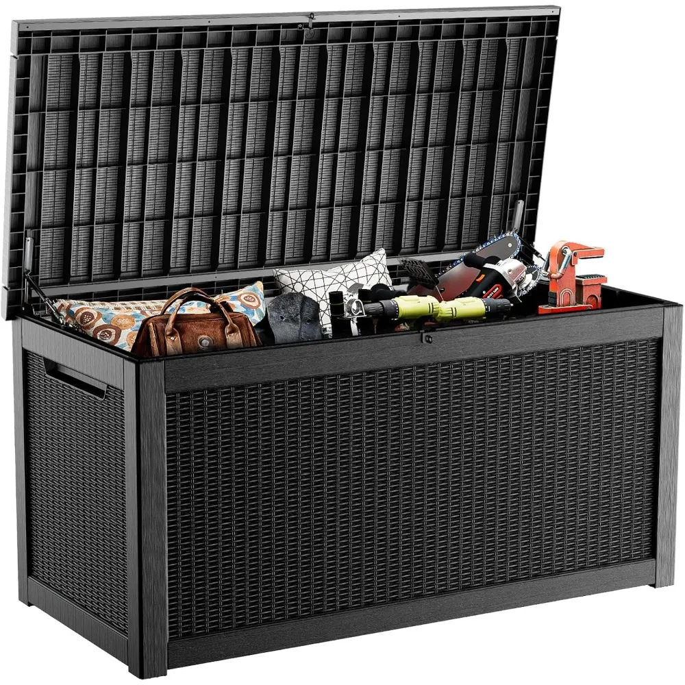 

320 Gallon Deck Box Waterproof, UV Resistant Resin Outdoor Storage Box with Hydraulic Rod, Lockable Design and Enhanced D