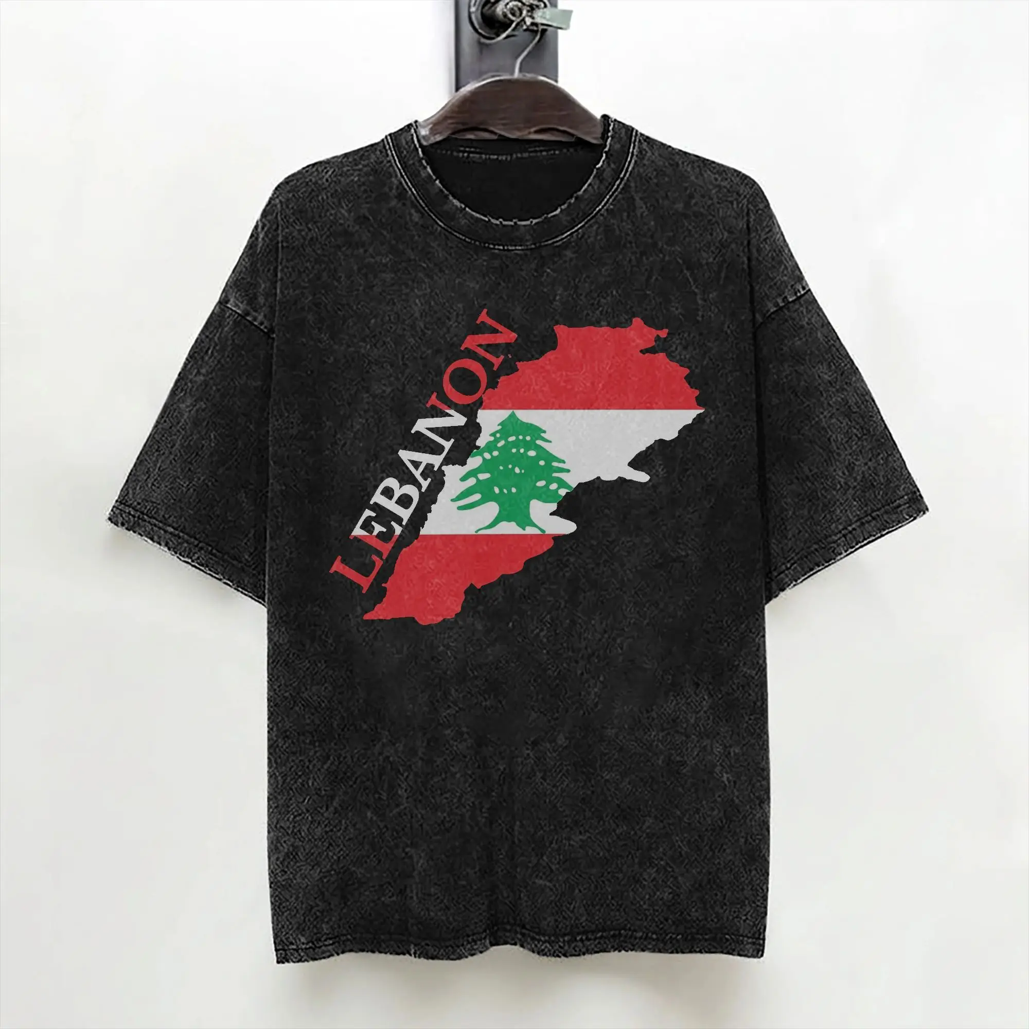 Lebanese Lebanon Flag T Shirt Washed Short Sleeve Oversize T-Shirts  Vintage Men Women Streetwear Summer Tops Tees