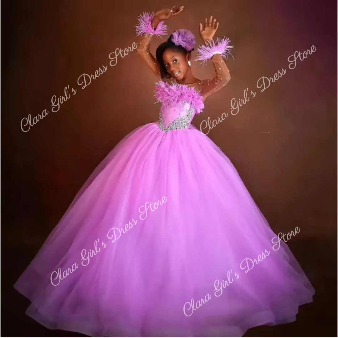 Aangepaste elegante bloemenmeisjesjurk met lange mouwen, vloerlengte, geschikt voor bruiloften, verjaardagsfeestjes, eerste communie en gala