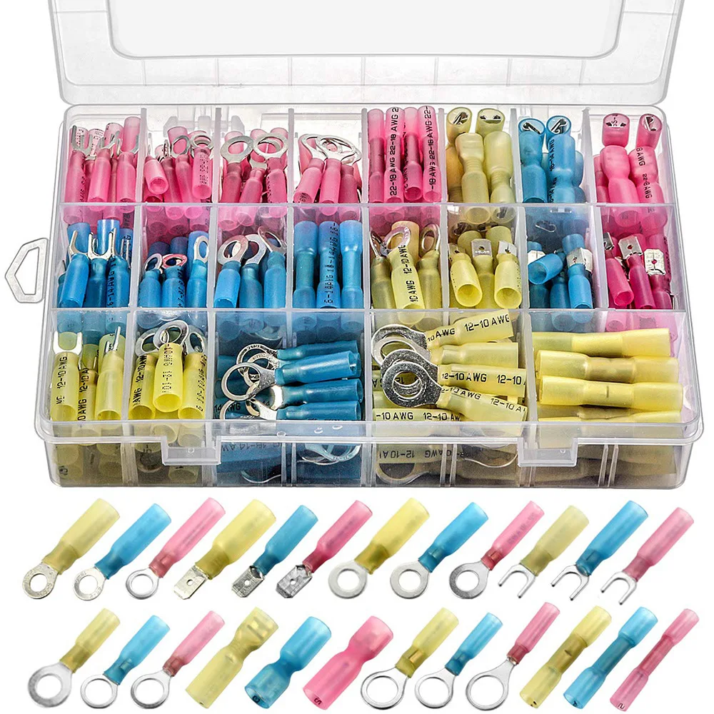 

Marine Grade Heat Shrink Ring Wire Connectors-Heat Shrink Wire Connectors Tinned Red Copper Insulated Ring Crimp Terminals