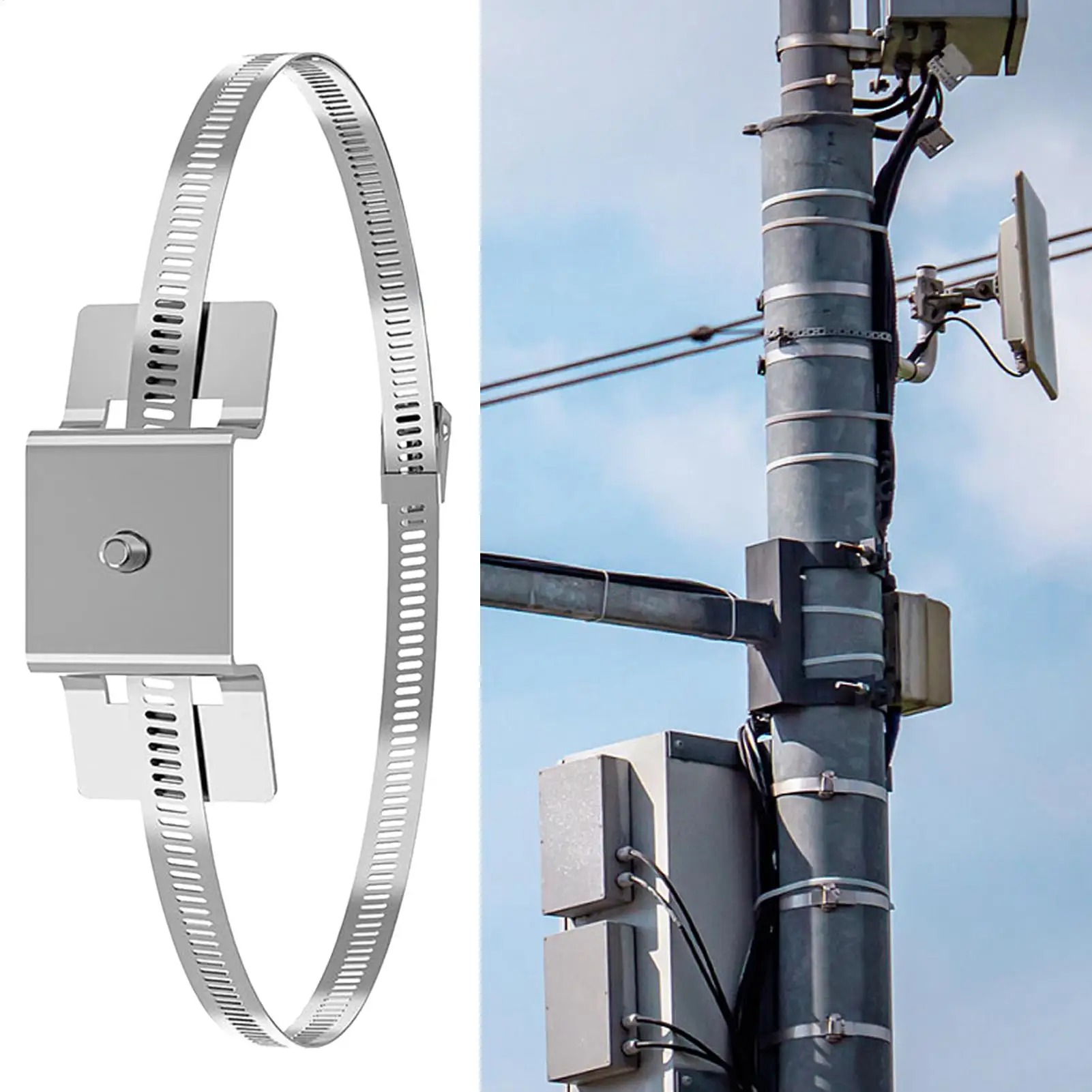 2PCS Stainless Steel Hose Clamp Adjustable Pole Mounting Bracket Kit For Traffic Sign Camera Solar Panel Installation Tool
