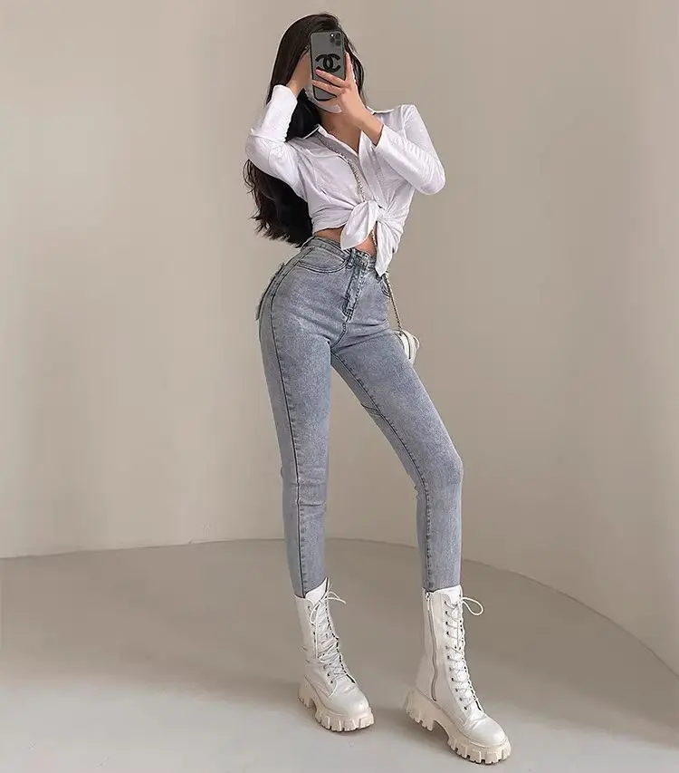 Denim Jeans Women Skinny Casual Pencil Pants Stretch Push Up Peach Buttocks Leggings Slim Heart Love Pattern Trouser Tights Sexy