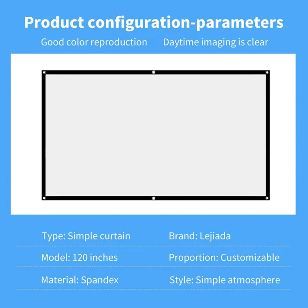 60-150 inch Portable Foldable Projector Screen High Density White No Creases Soft Projection Screen 16:9 for Home Indoor Outdoor