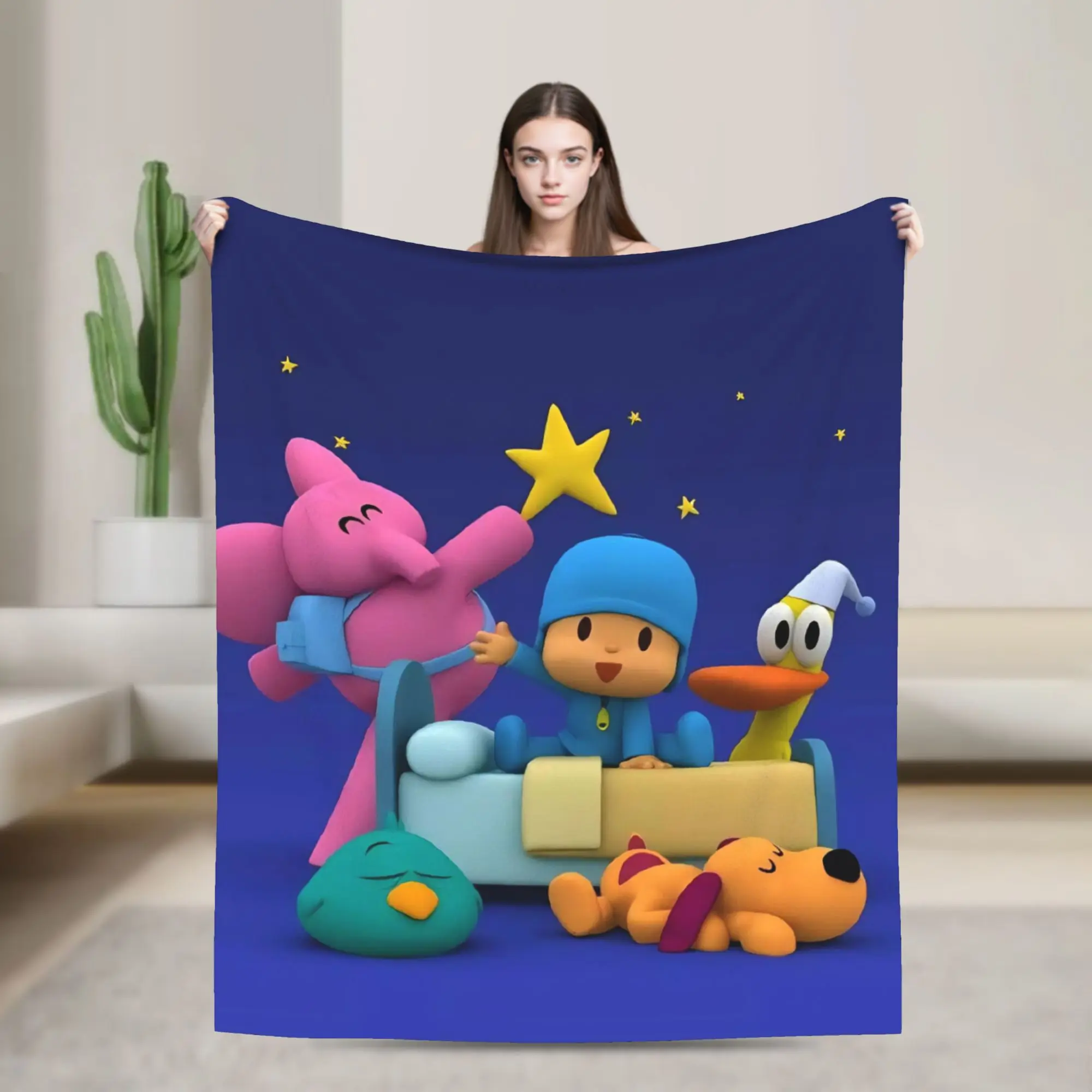 P-POCOYO Elly  Plush Blanket Child  Flannel Throw Blanket For Couch Chair Sofa Bed Warm Soft Custom DIY Quality Bedspread