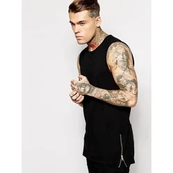 High Street Side Zipper Long Size Mens Tank Tops Brand Extension All-match Plain Man T-shirt Bottoming Vest Men Tanks Top