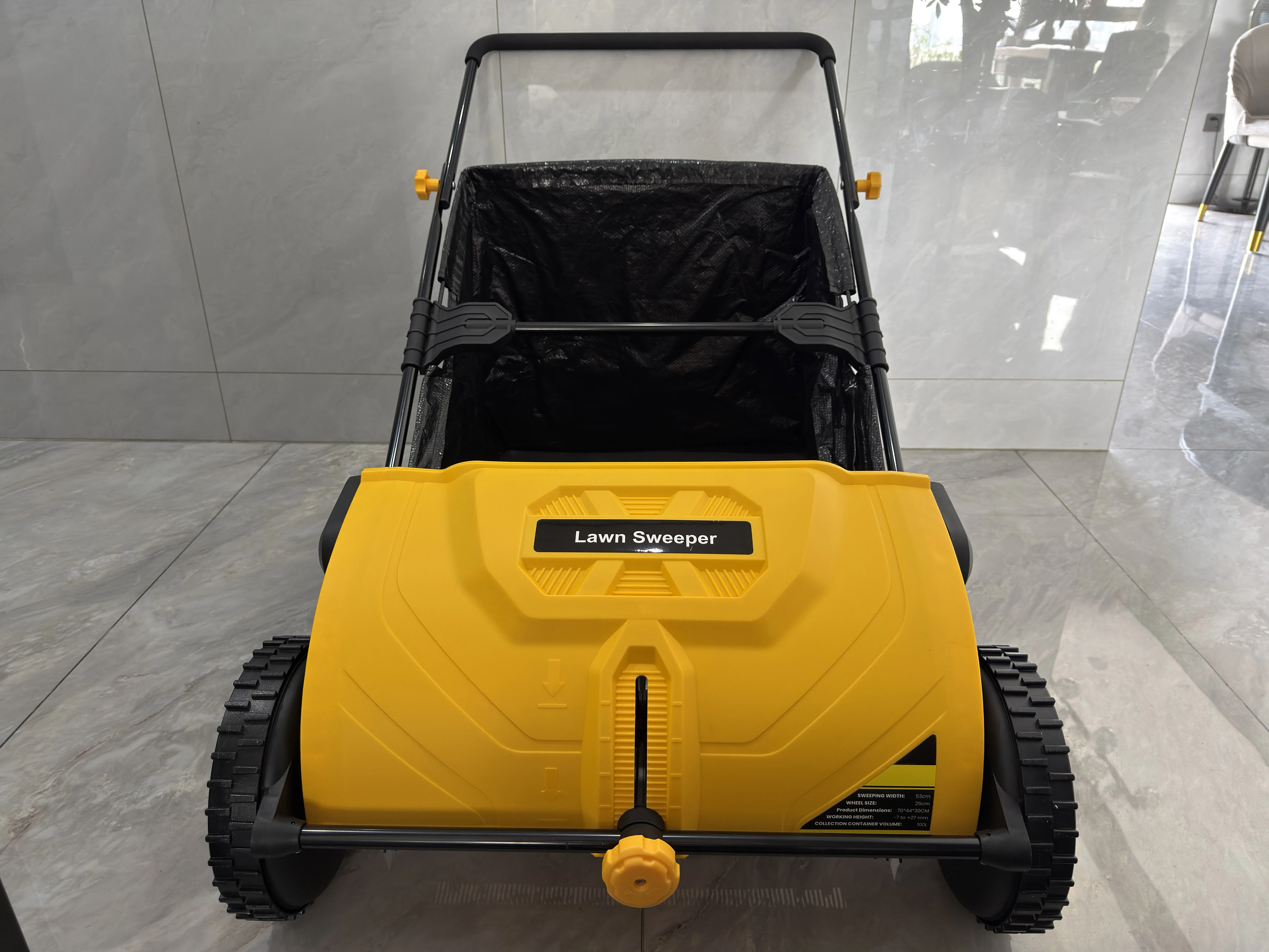 Push Lawn Sweeper Leaf Grass Collector Large-Capacity Mesh Hopper Spinning Brushes for Yard Garden Cleaning