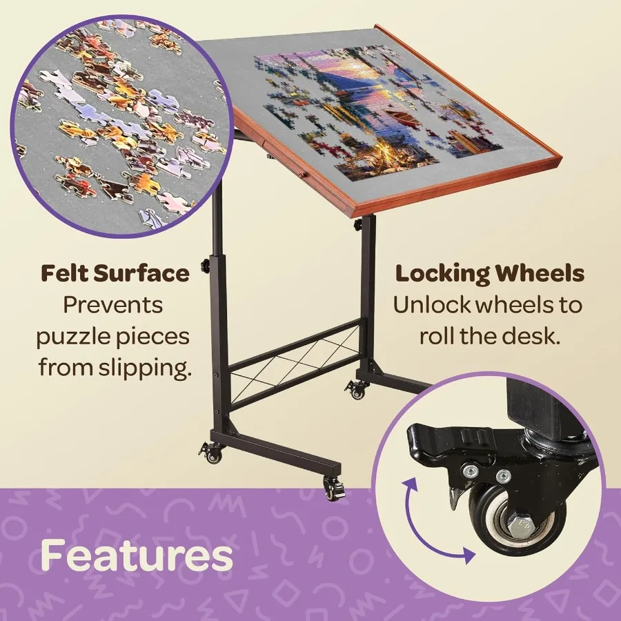 Jigsaw Puzzle Table Rolling Desk 1500 Piece Puzzle Board Portable Jigsaw Tables with Drawers and Legs Height Adjustable for Adu