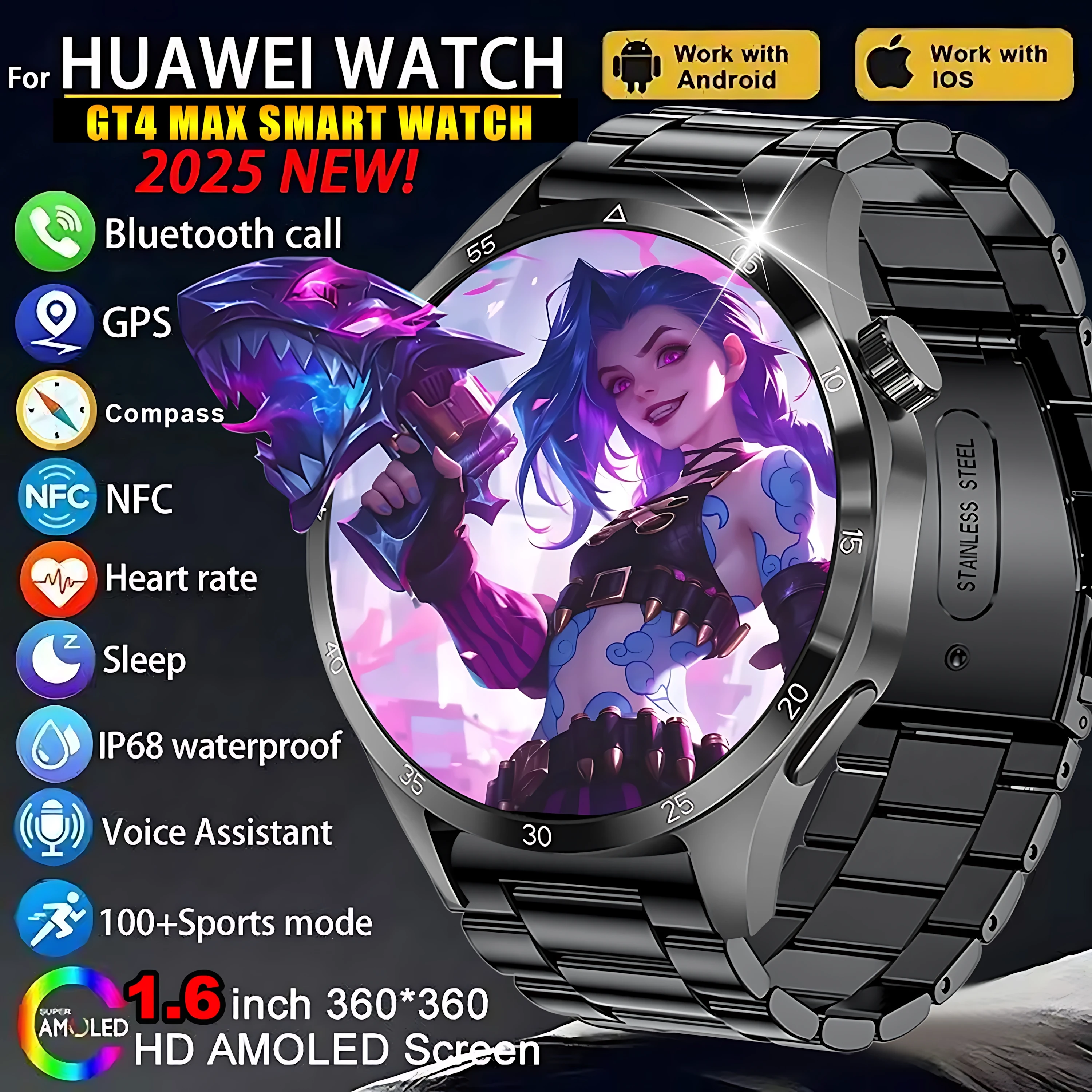 

Новые уличные умные часы с экраном BIG AMOLED 1,6 дюйма, умные часы с NFC, GPS-трекер, компас, IP68, водонепроницаемые, BT5.3, умные часы для звонков и здоровья