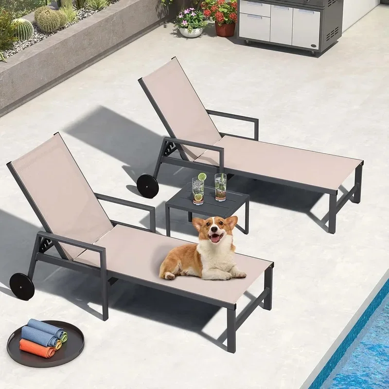 

Adjustable Aluminum Patio Chaise Lounger Chair Set for 2 Outdoor Pool Beach