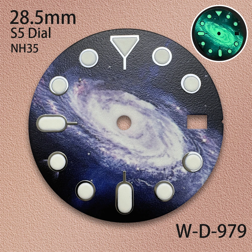 28.5mm S Logo Starlit Dial Fit NH35 Movement Green Luminous High-Quality Watch Modification Accessories