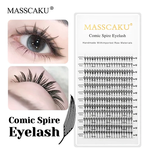 Pestañas MASSCAKU de alta calidad, 0,05mm de espesor, en forma de pluma, pestañas de giro cómico, pestañas prefabricadas de visón sintético fino, en Stock