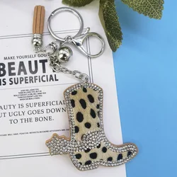 Leopard Print Rhinestone High Heels Keychain Pendant Fashion Ladies Car Key Accessory Alloy Jewelry Gift Small