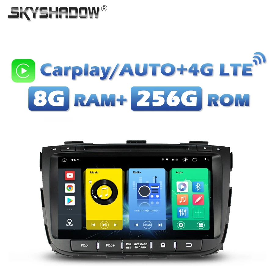 720P 4G SIM Car DVD Player DSP IPS Carplay Auto Android 13.0 8G+256G Bluetooth Wifi GPS Map RDS Radio For kia SORENTO 2013 2014