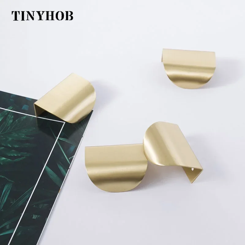 Modern Minimalist Brass Flush Cabinet Pulls Invisible Gold Drawer Knobs for Kitchen Wardrobe Bathroom Furniture Decoration