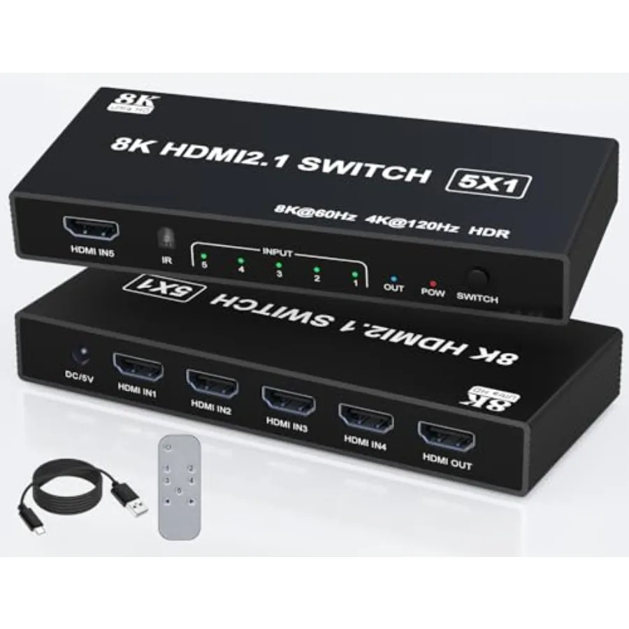 HDMI Switch k@20Hz 8K@60Hz - HDMI 2. Switch Box Port Expander Selector with Remote Support D/HDR/HDCP2. Compatible with PS// Xb