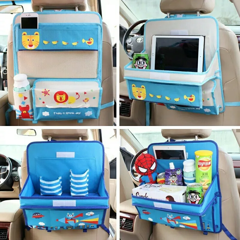 Car Backsat Organizer With Tablet Holder For Kids Cartoon Auto Seat Back Storage Bag Cute Dining Table Cup Pockets Tissue Box