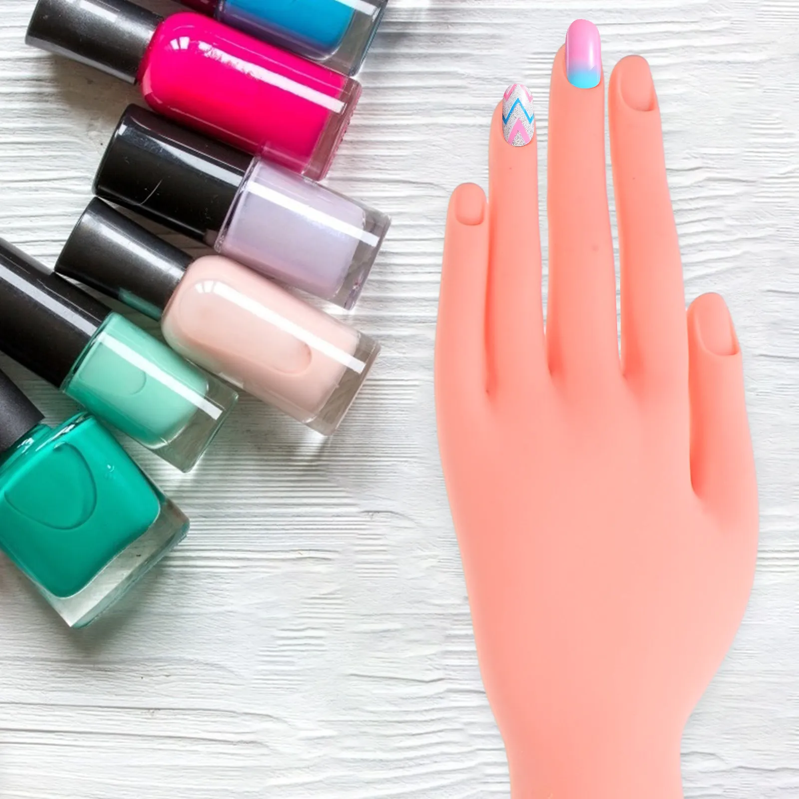 

100Pcs Silicone Fake Hand Movable Nail Art Manicure Practice Tool Flexible Nail Tips Kit for Beginners Artificial Nails