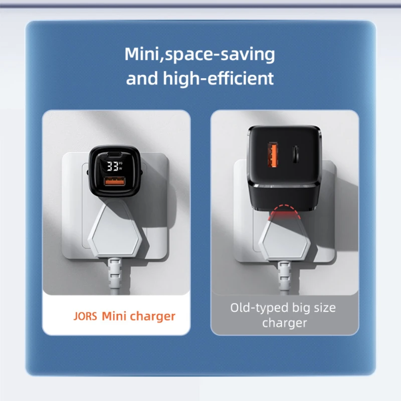 Jors pd 33w carregador rápido tipo de carga rápida c usb a para iphone 13 12 11 pro max mini xiaomi usb c macbook display digital samsung