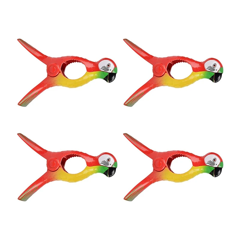 4Pcs Beach Towel Clips For Sun Loungers, Parrot Bird Towel Clips Large Windproof Clothes Hanging Peg Quilt Clamp Holder