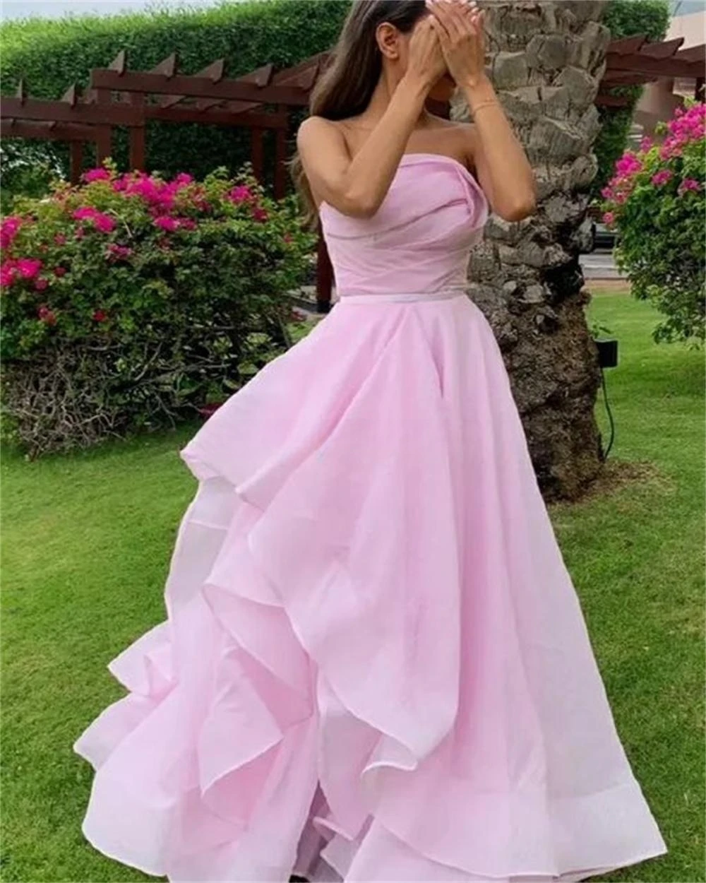 Prom Dresses Intricate Fashion Strapless A-line Layered Chiffon Formal Occasion Gownvestidos de graduación juveniles