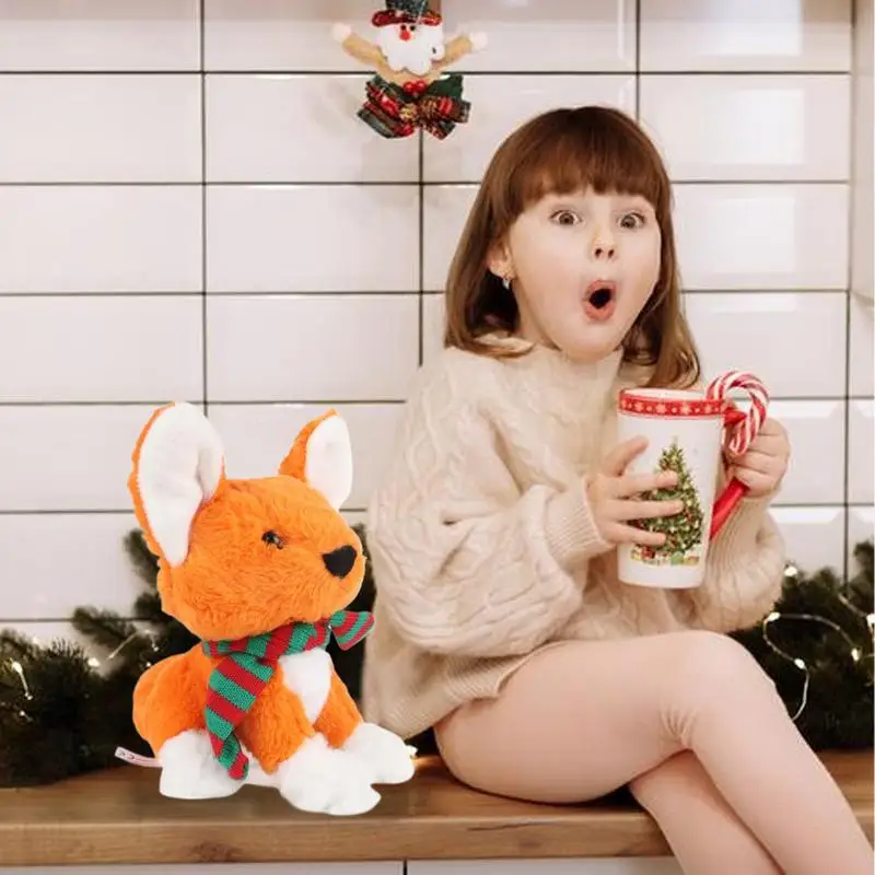 Stuffed Fox Plush Soft Realistic Stuffed Christmas Scarf Figurine Model Plush Animal Fox Collection Toys For Boys Girls Living