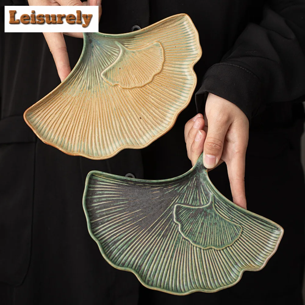 Handmade Gold Plated Fruit Dishes Antique Ginkgo Leaf Pastry Plate Fruit Dishes Plates Appetizer Serving Platter Food Ornaments