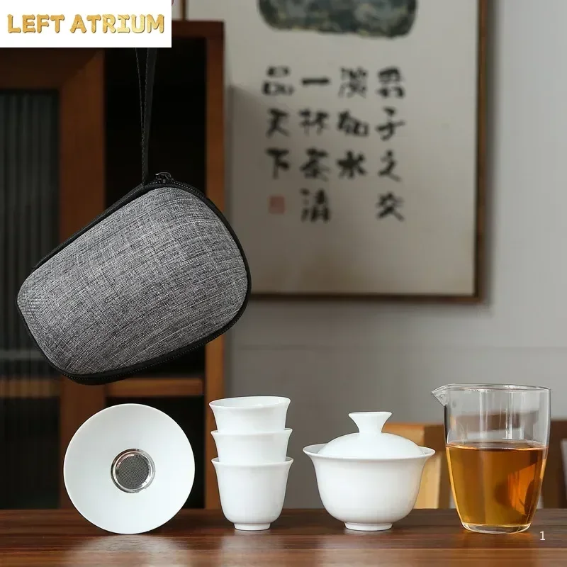 Service à thé en porcelaine Gaiwan, tasses à thé, théière pour cérémonie du thé, ensemble de thé portable chinois Kung Fu, tasse à thé en céramique avec filtre